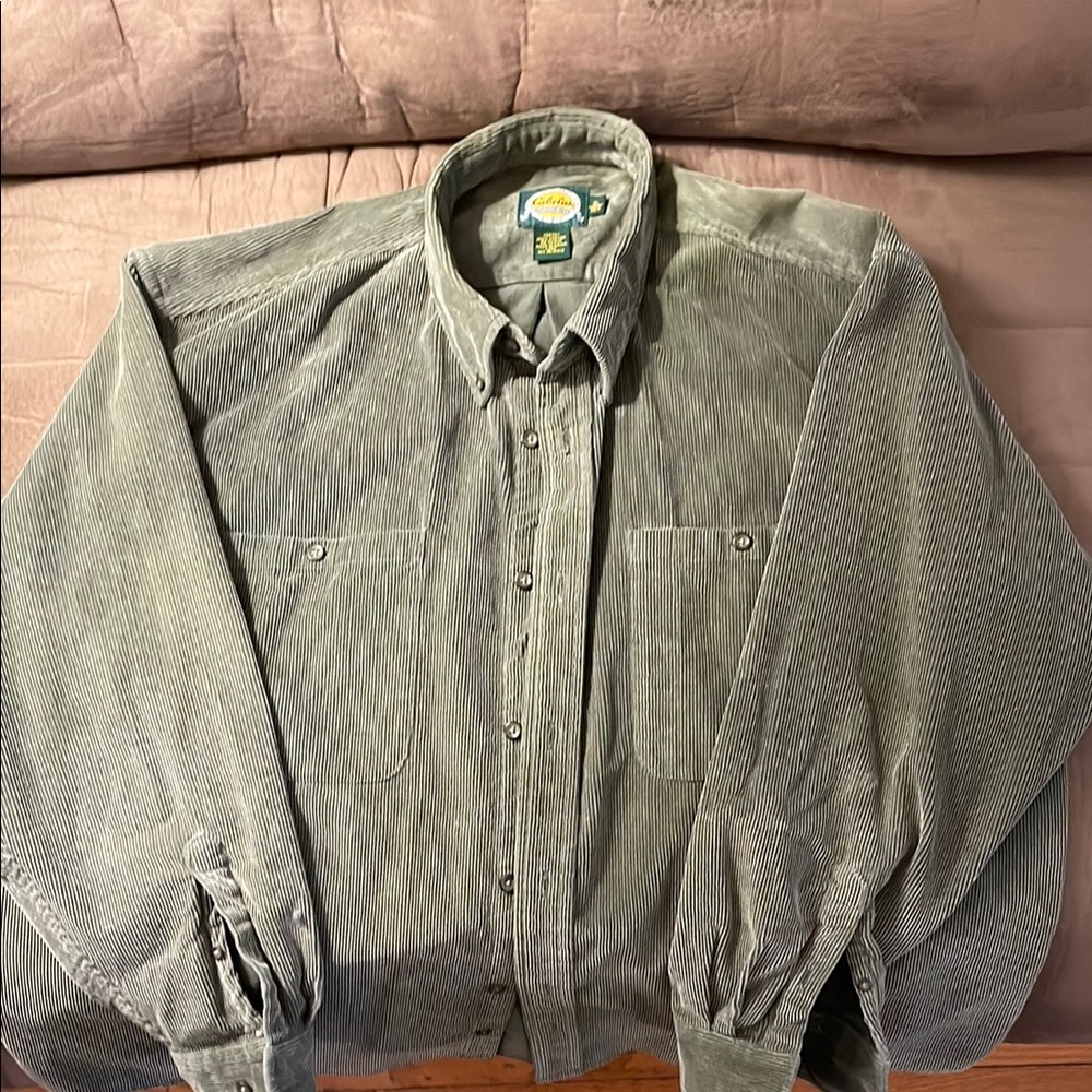 Green Corduroy Men's long sleeved shirt